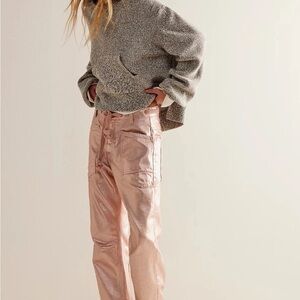 Free People We The Free Blush Baby Pink Metallic Denim Jeans